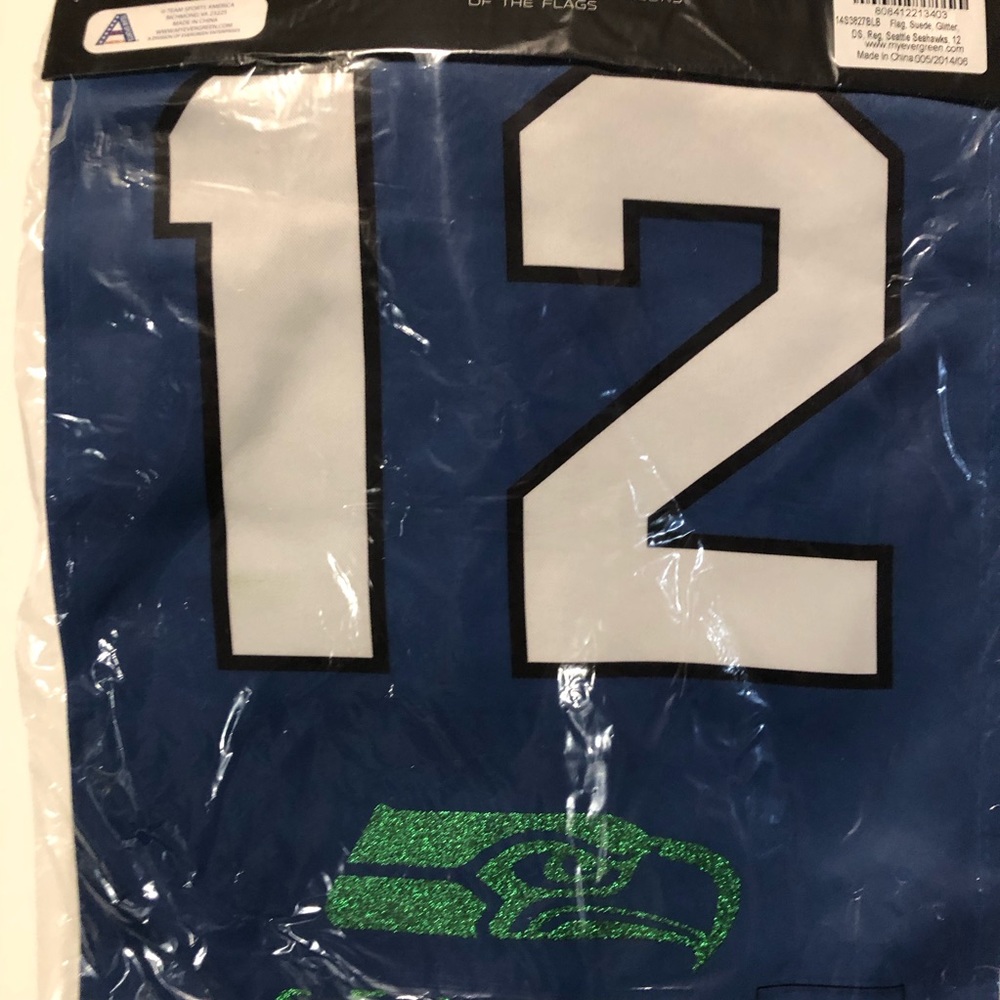 NFL Seattle Seahawks Decor Flag 12s Suede Glitter 2 Sided New c. 2014 12.5x18" - Picture 10 of 13